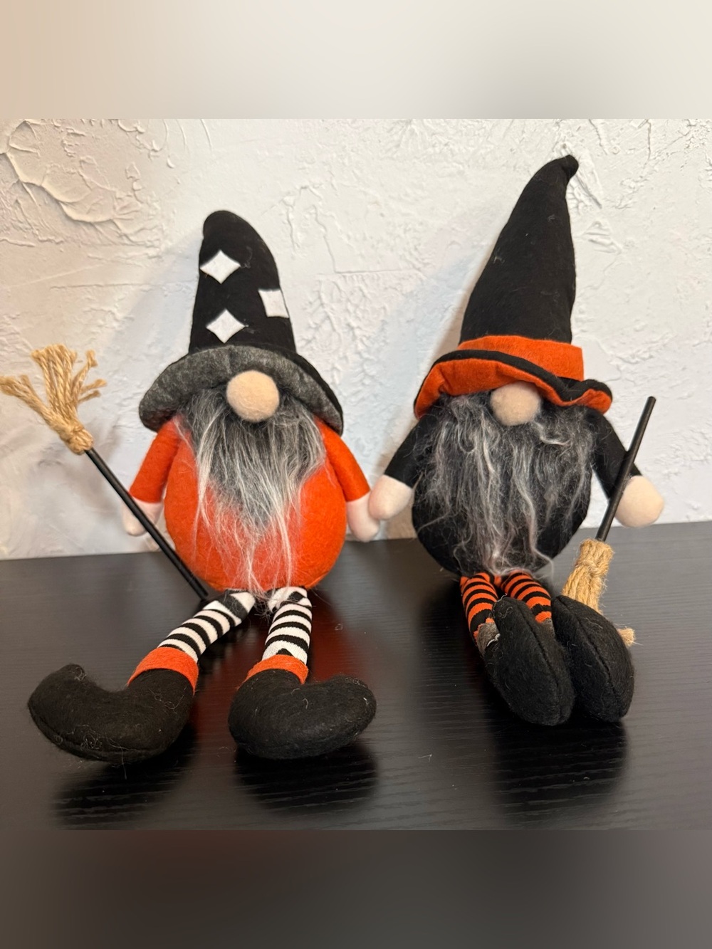 Halloween Gnome Pair – Orange and Black Witch Decor